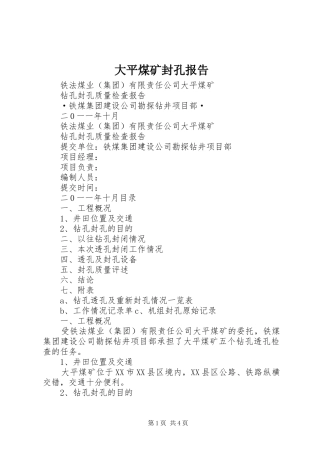 大平煤矿封孔报告