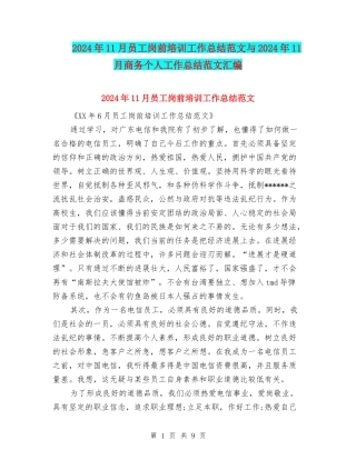 2024年11月员工岗前培训工作总结范文与2024年11月商务个人工作总结范文汇编