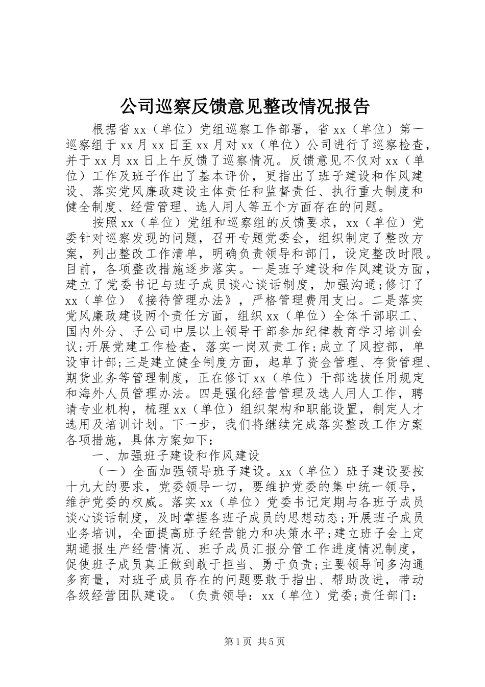 公司巡察反馈意见整改情况报告_第1页