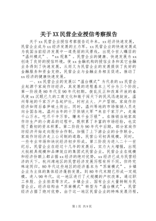 关于XX民营企业授信考察报告