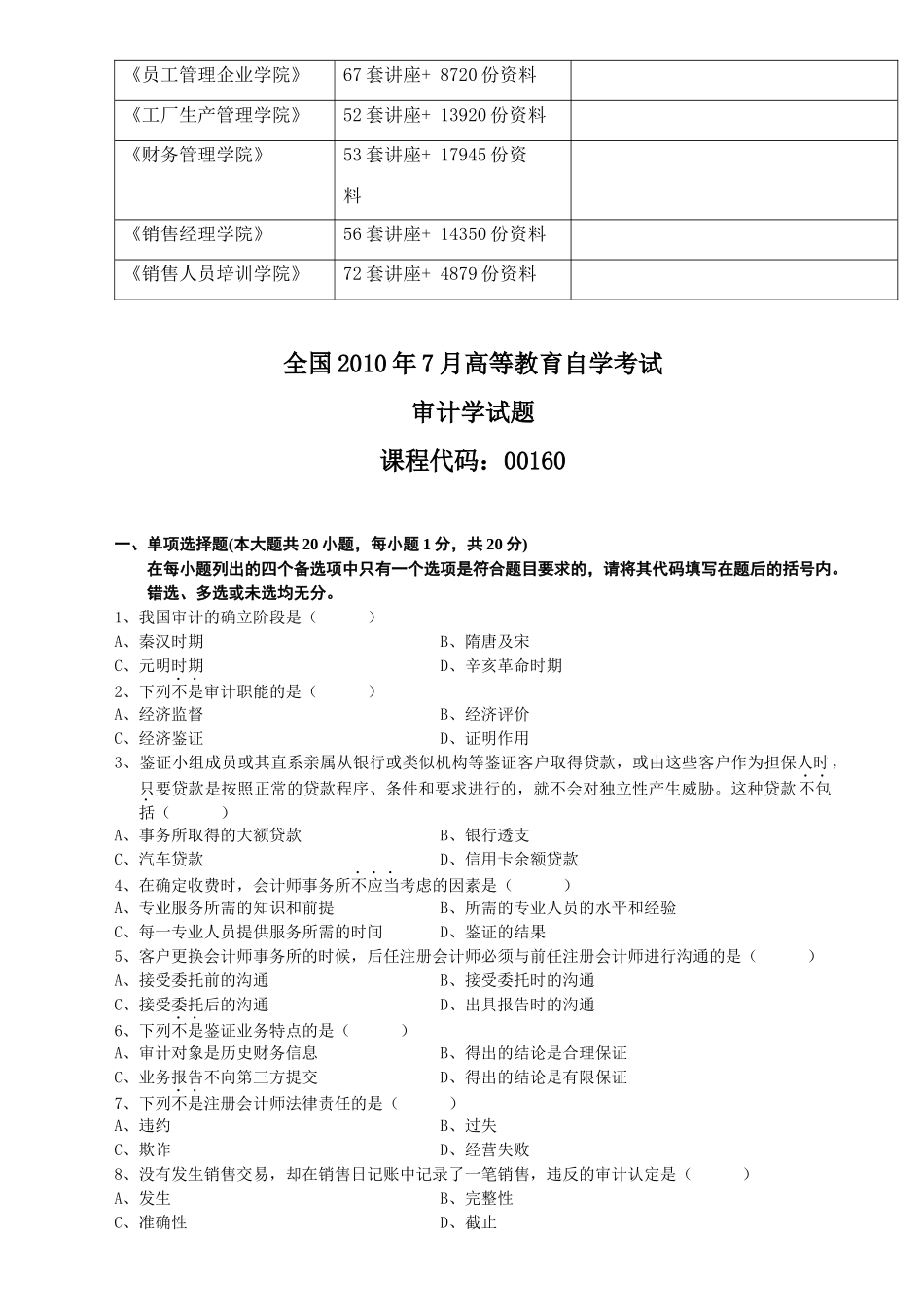 全国年度审计学自学考试试题_第2页