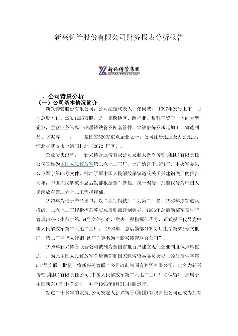 新兴铸管股份有限公司财务报表分析报告_第1页
