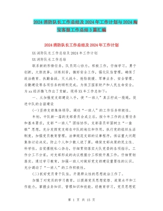 2024消防队长工作总结及2024年工作计划与2024淘宝客服工作总结3篇汇编