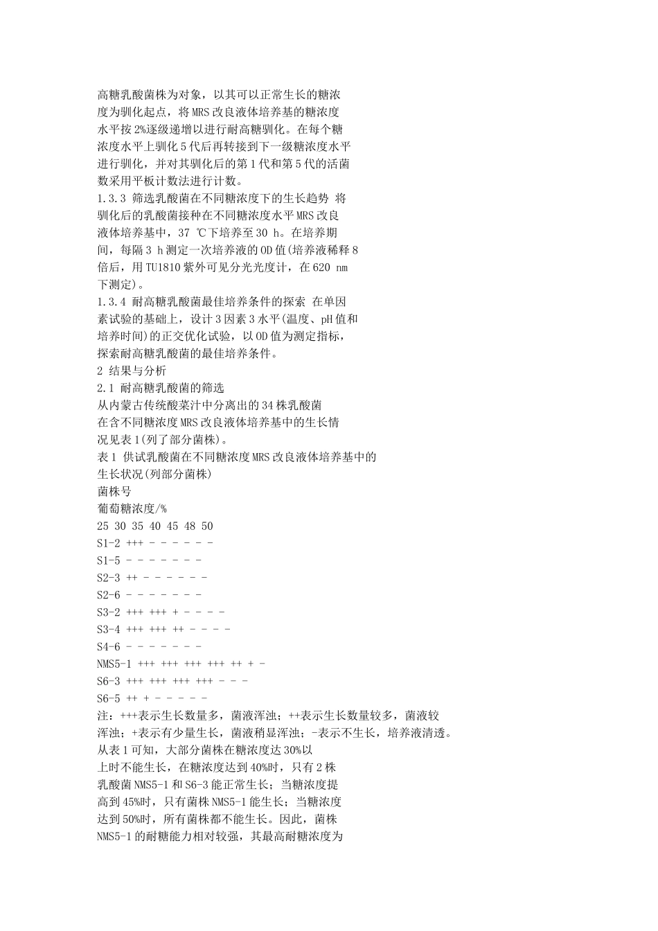 酸菜源耐高糖乳酸菌的筛选及其驯化_第3页