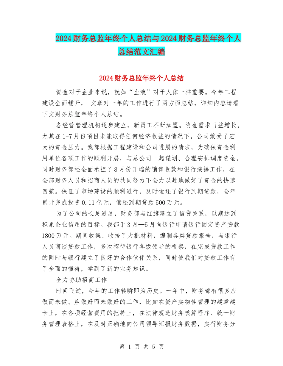 2024财务总监年终个人总结与2024财务总监年终个人总结范文汇编_第1页