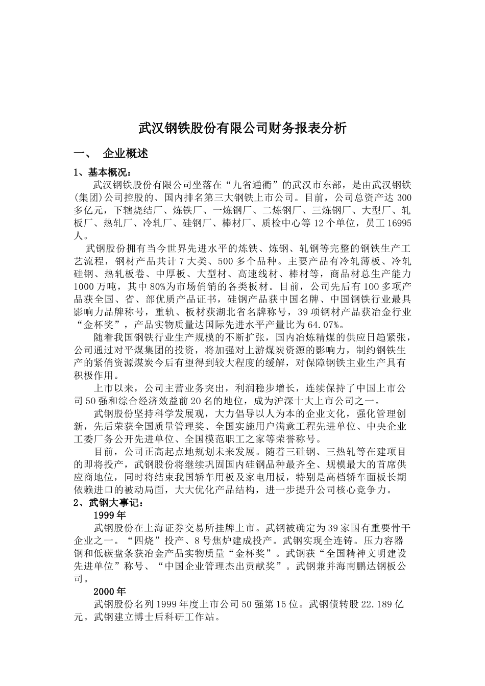 武汉钢铁公司财务报表分析_第2页