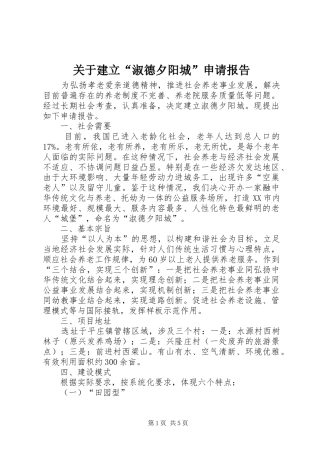 关于建立“淑德夕阳城”申请报告