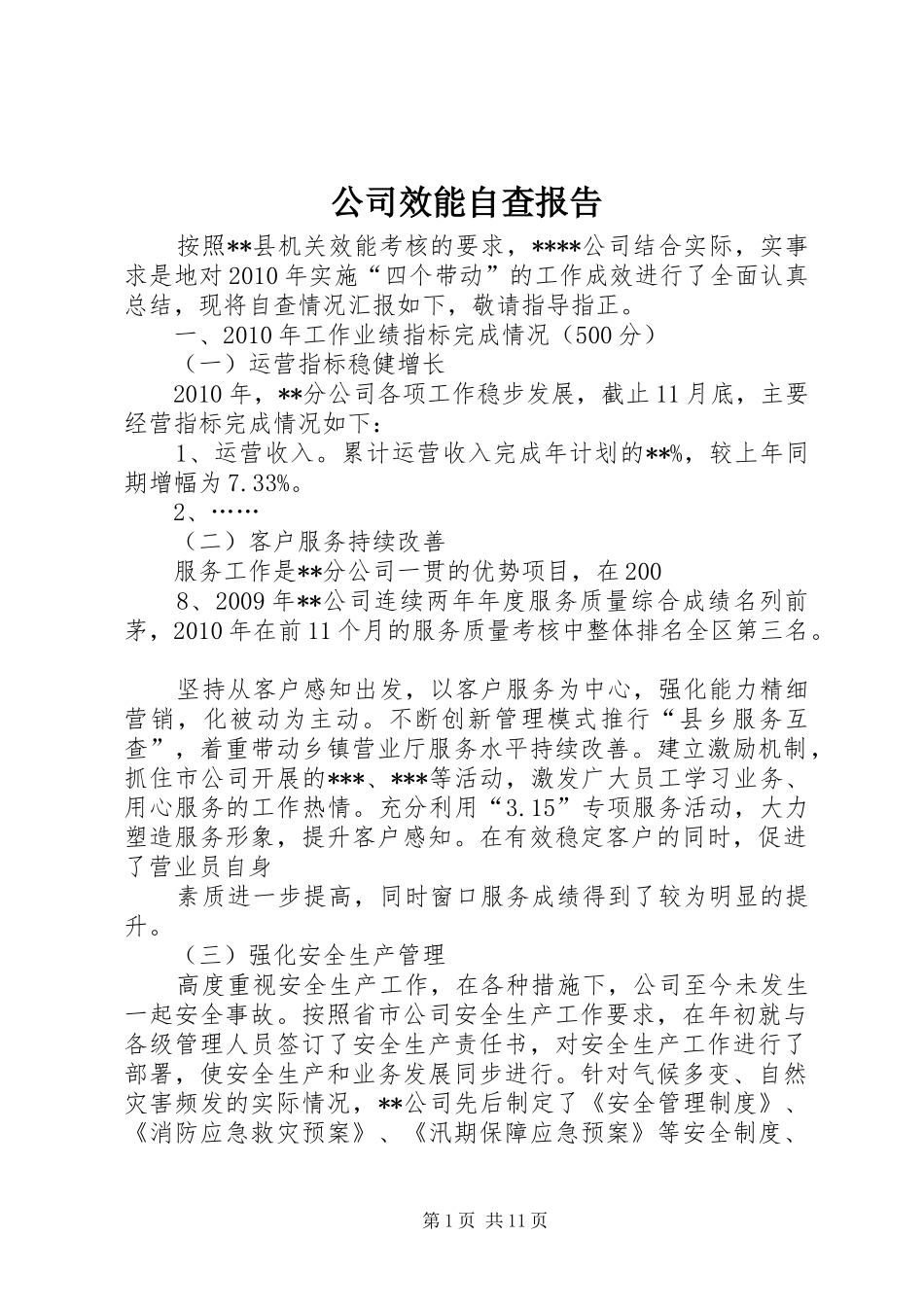 公司效能自查报告_第1页