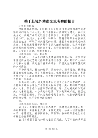 关于赴境外精准交流考察的报告