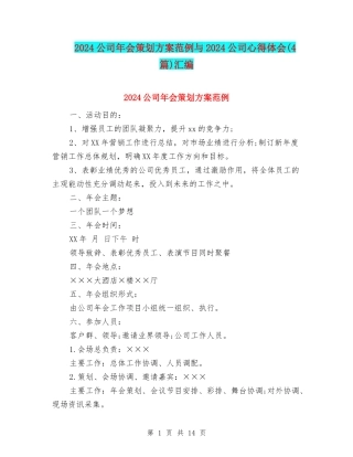 2024公司年会策划方案范例与2024公司心得体会汇编
