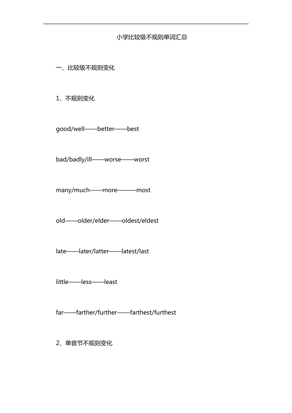 小学比较级不规则单词汇总_第1页