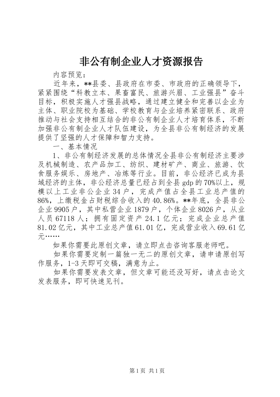 非公有制企业人才资源报告_第1页