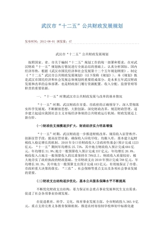 武汉市十二五公共财政发展规划