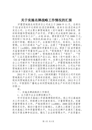关于实施名牌战略工作情况的汇报