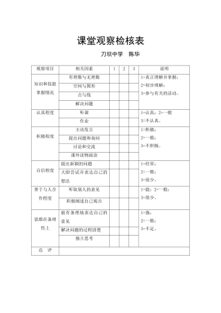 课堂观察检核表