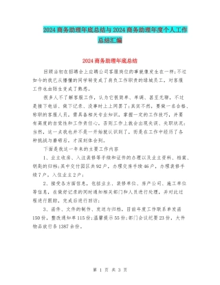 2024商务助理年底总结与2024商务助理年度个人工作总结汇编