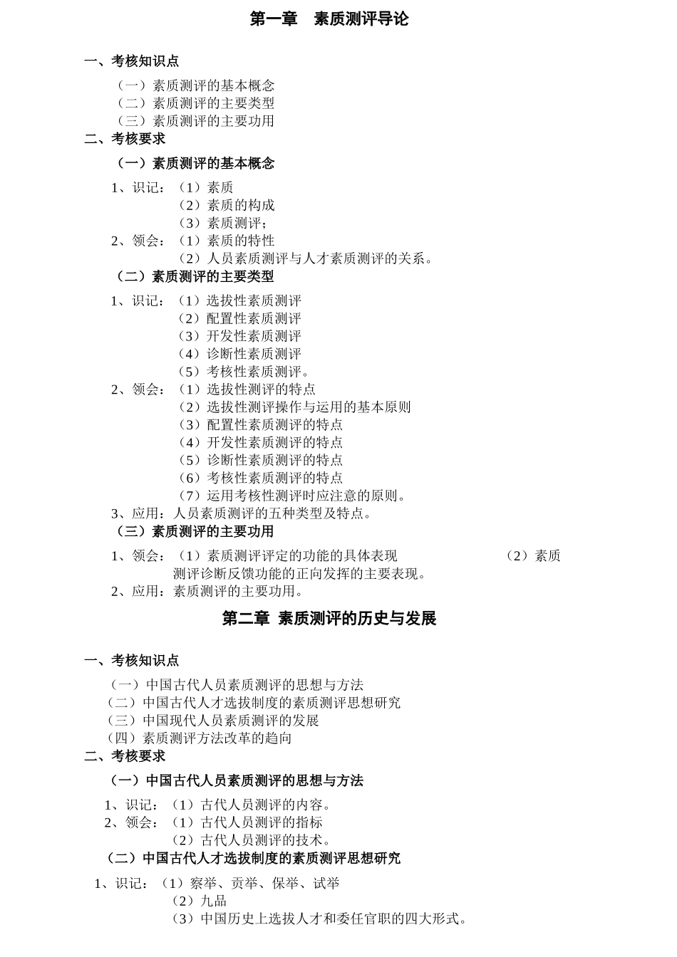 人员素质测评理论与方法整理的考纲 方便打印的_第1页
