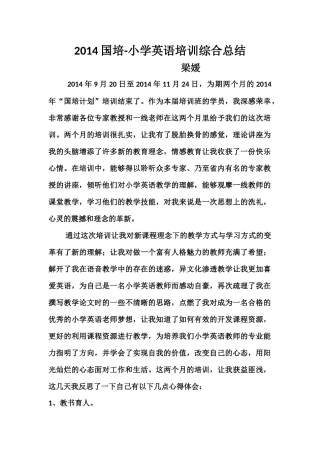 2014国培计划小学英语培训综合总结