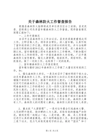关于森林防火工作督查报告