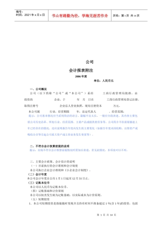某公司会计报表附注范本