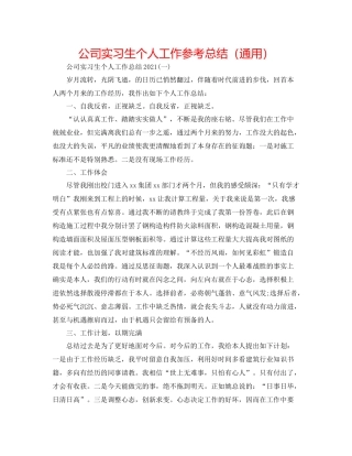 公司实习生个人工作参考总结（通用）