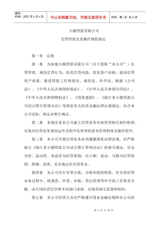 小额贷款公司公司贷款操作规程