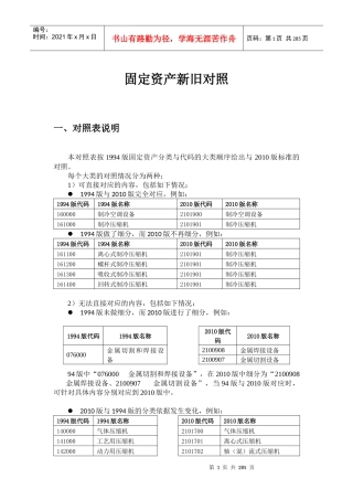 固定资产代码新旧对照