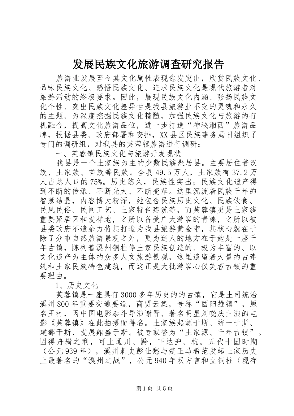 发展民族文化旅游调查研究报告_第1页