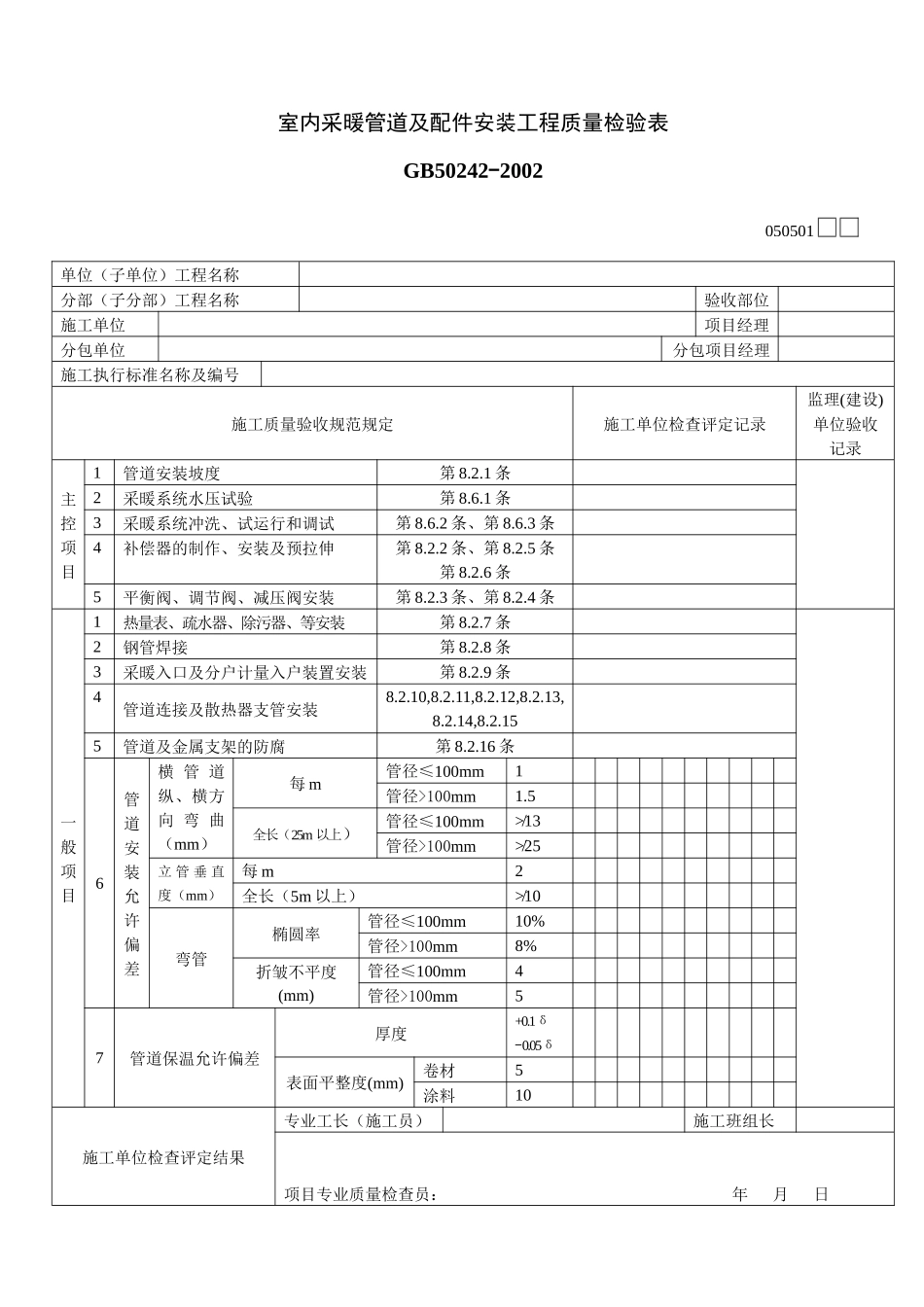 室内采暖管道及配件安装工程质量检验表_第1页