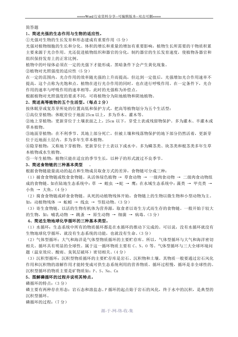 环境生态学试题库_第1页