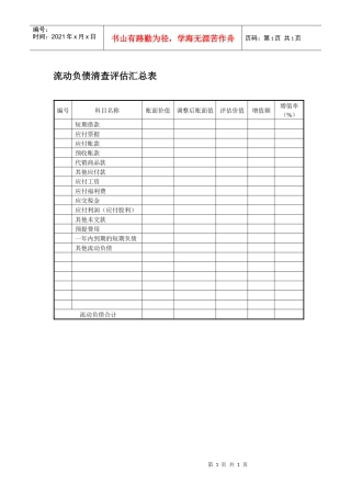流动负债清查评估汇总表