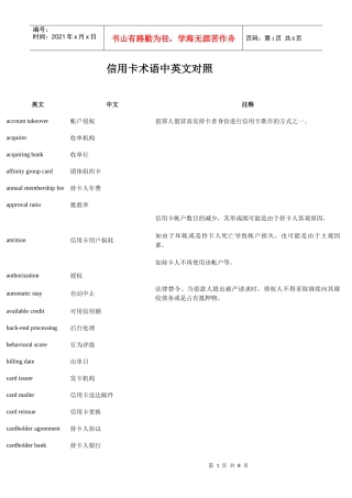 信用卡术语中英文对照