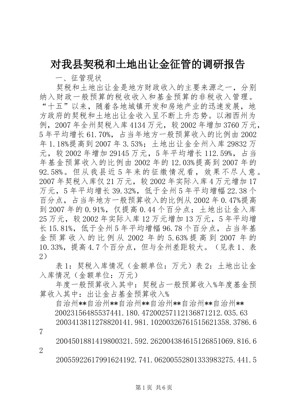 对我县契税和土地出让金征管的调研报告_第1页