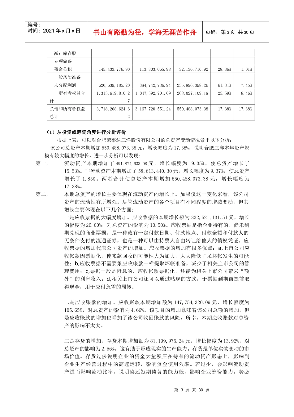资产负债表水平分析和垂直分析_第3页