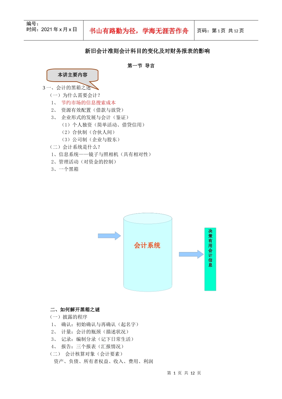 新旧会计准则会计科目的变化及对财务报表的影响_第1页