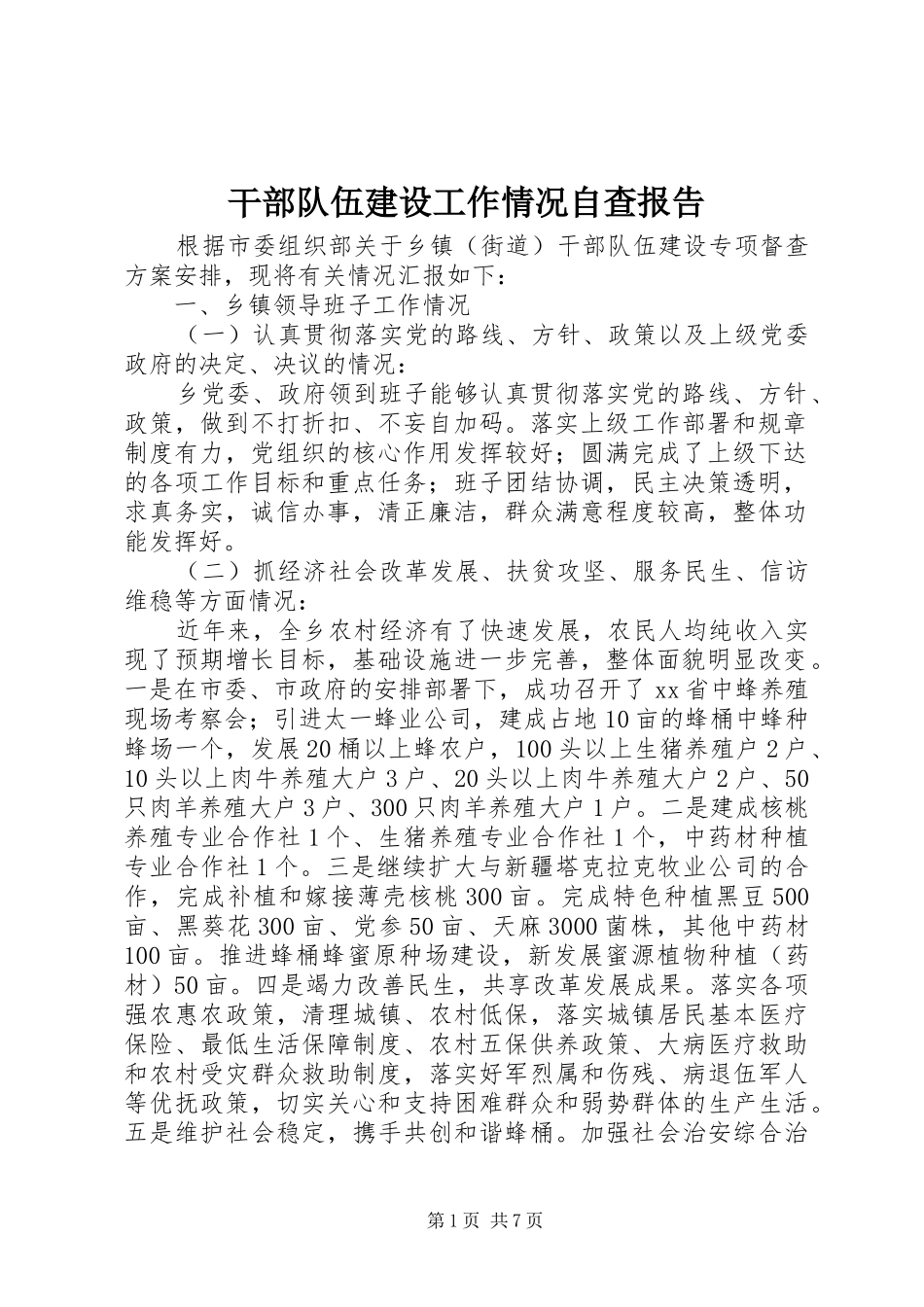 干部队伍建设工作情况自查报告_第1页