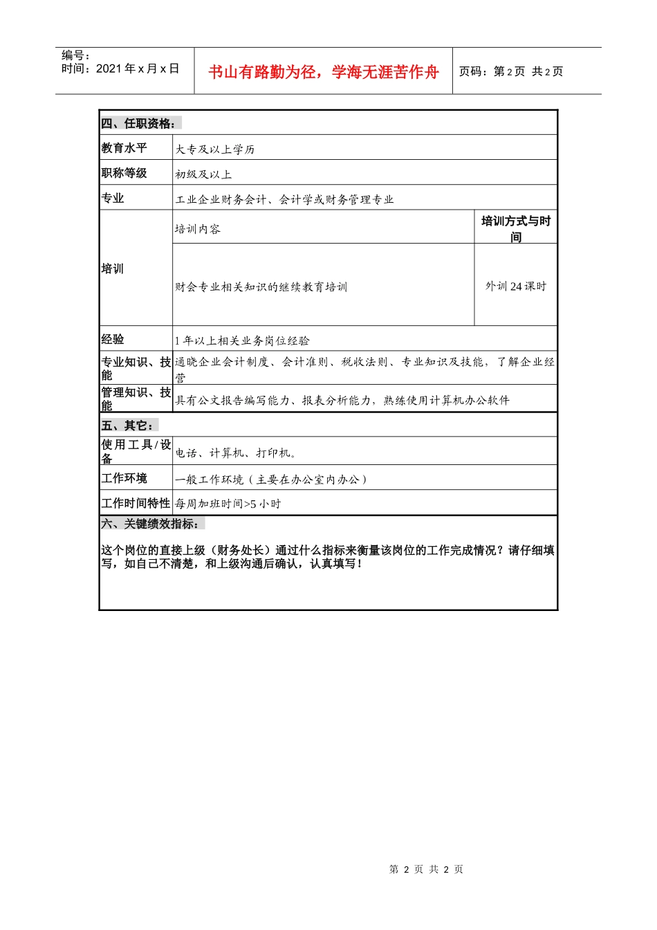 财会审计部材料核算岗位说明书_第2页