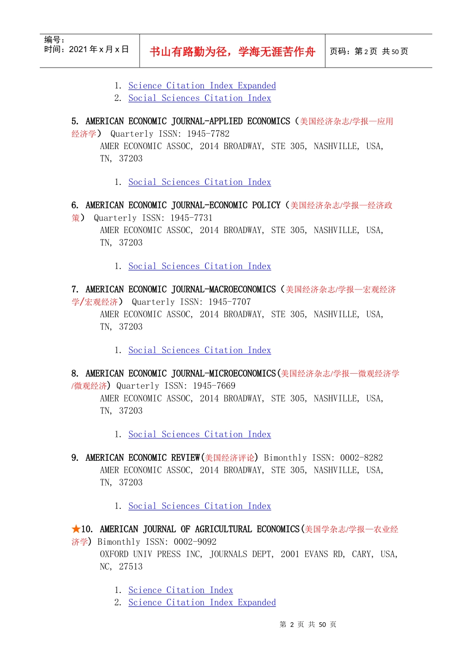X年SSCI收录经济学科期刊317种_第2页