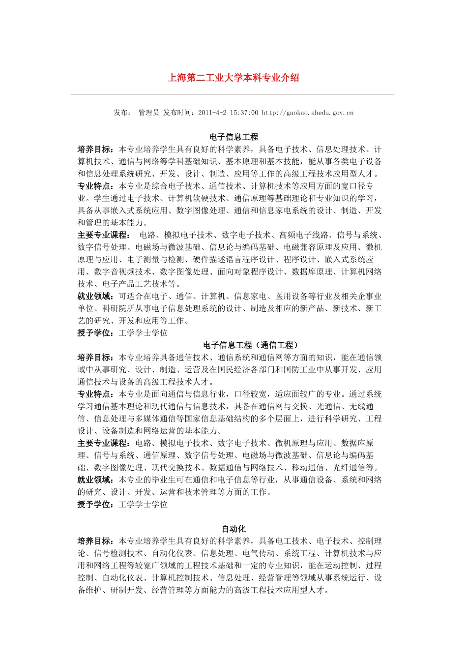 上海第二工业大学专业介绍_第1页