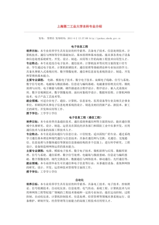 上海第二工业大学专业介绍