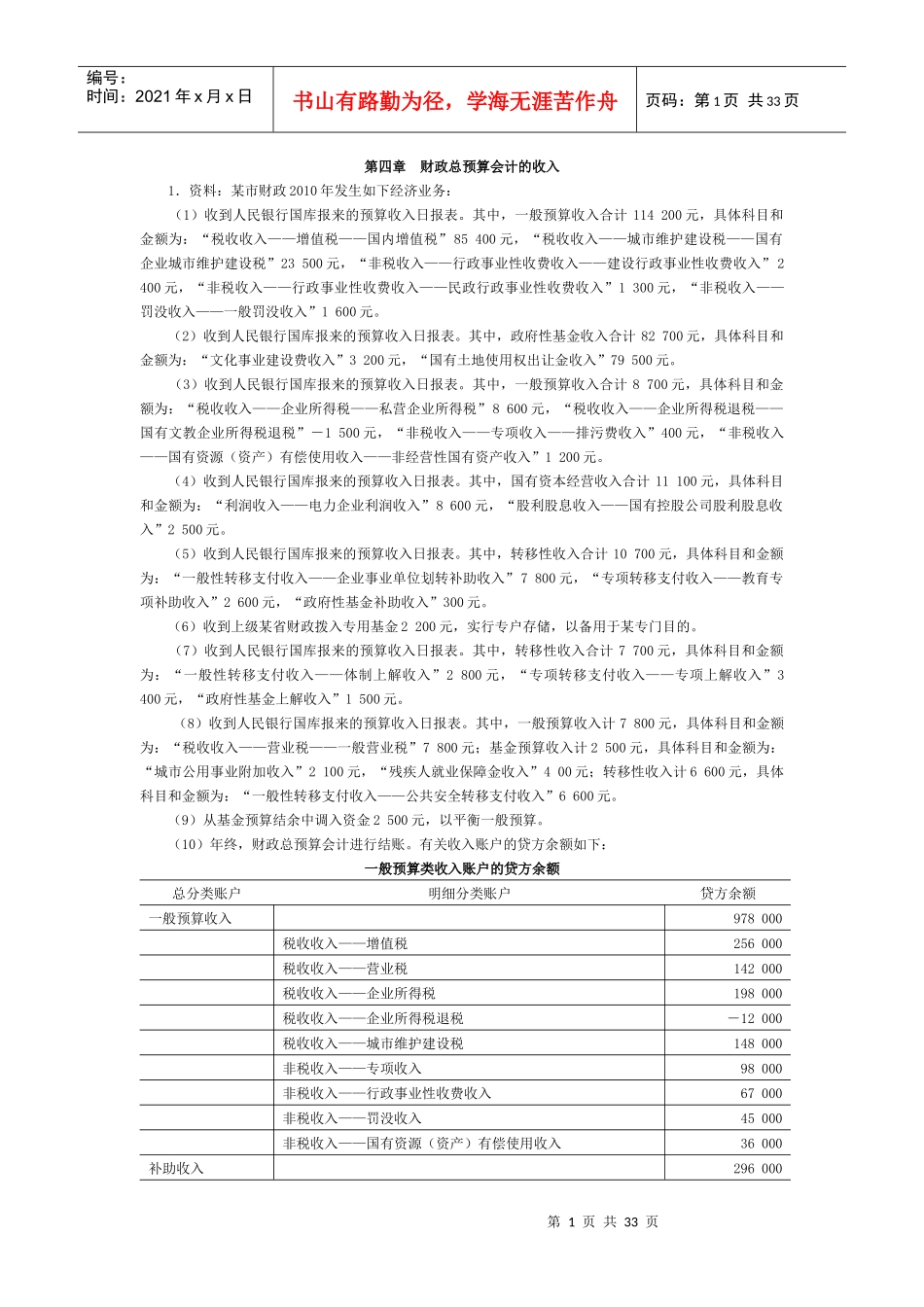 财政总预算会计的收入_第1页