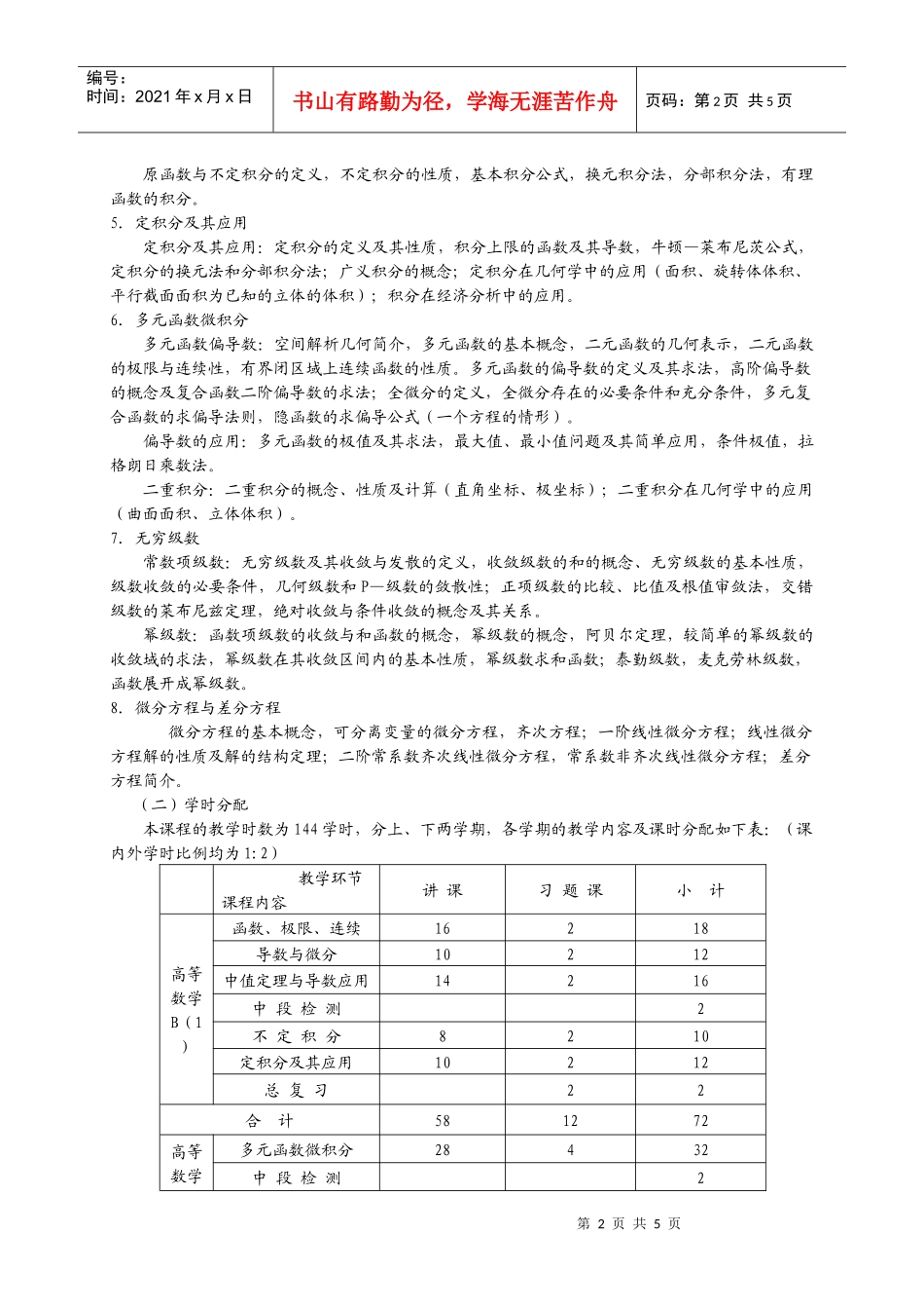 《经济数学》教学大纲_第2页