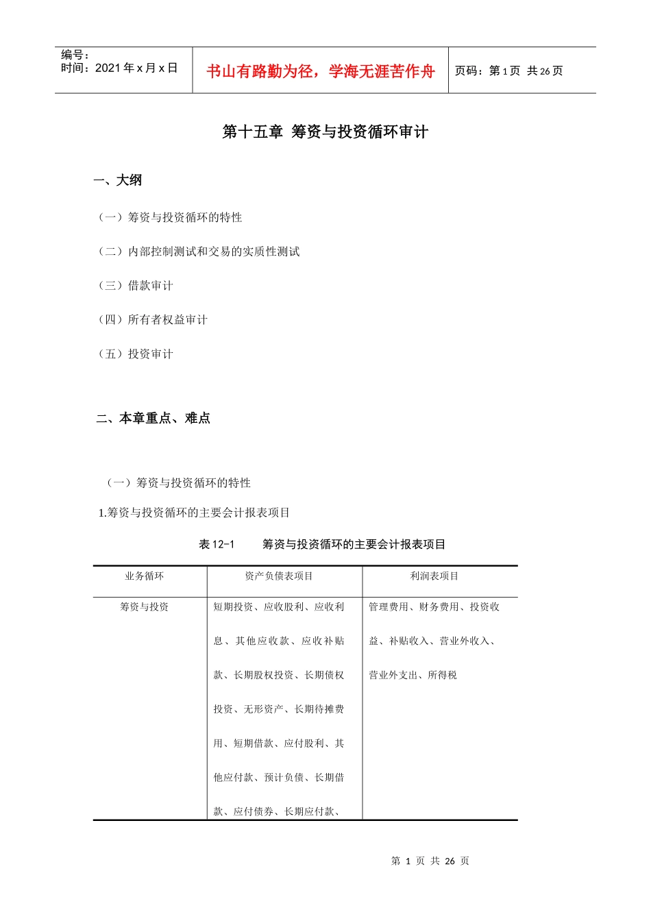 论筹资与投资循环审计_第1页