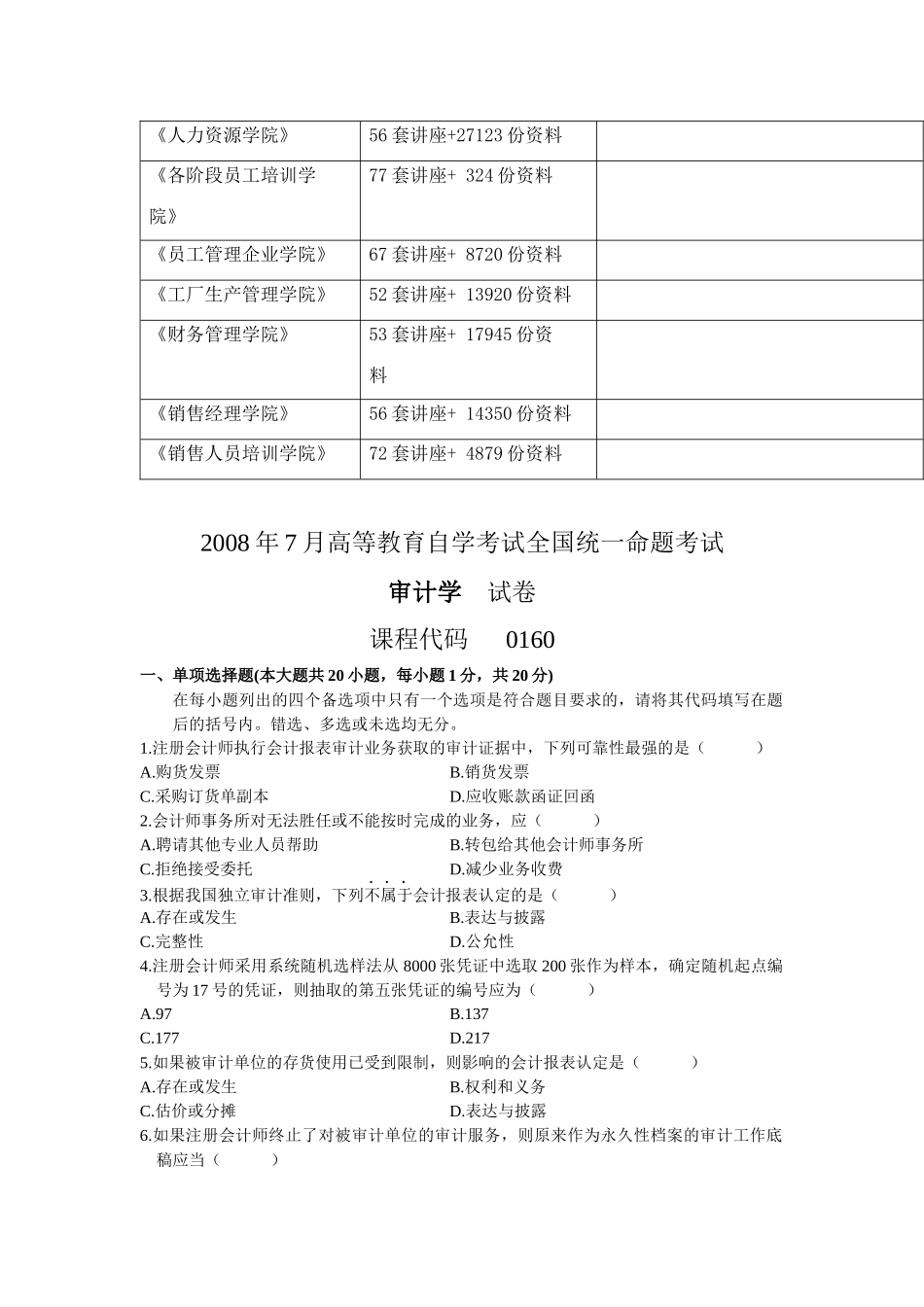 审计学统一命题考试试卷_第2页