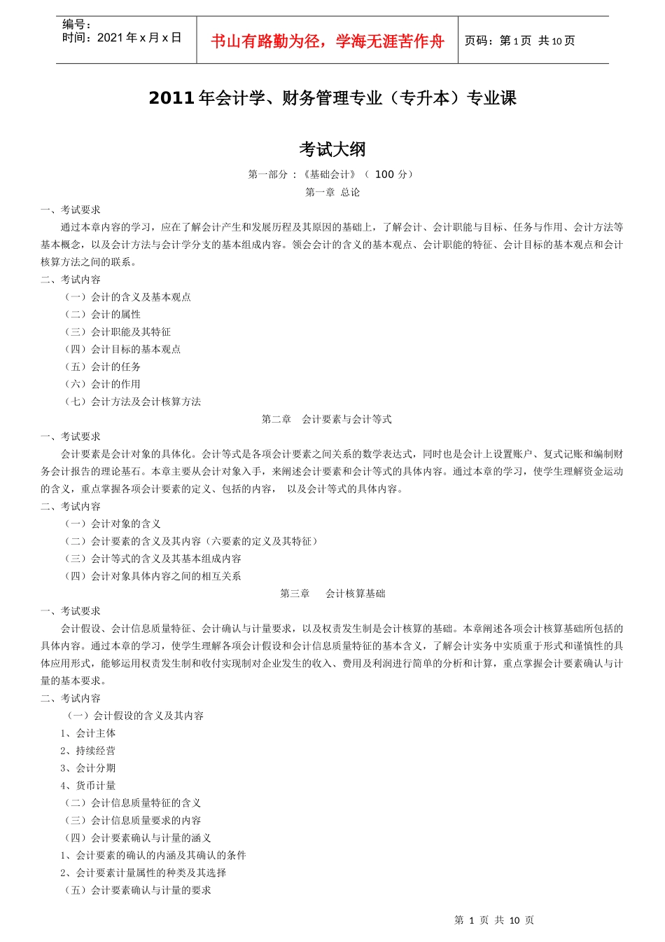 福建专升本会计考纲_第1页