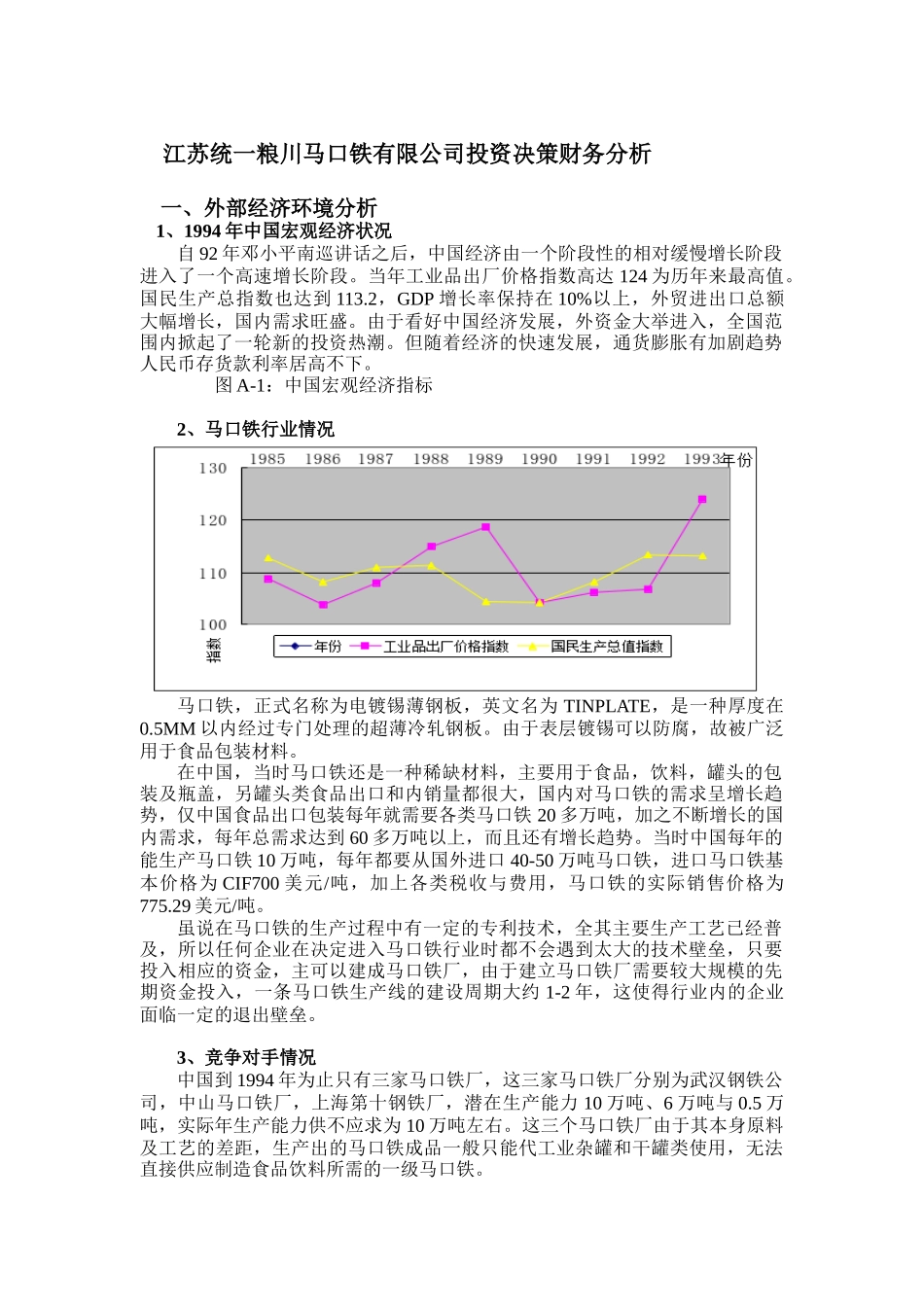 江苏统一粮川马口铁有限公司投资决策财务分析(doc 22)_第1页
