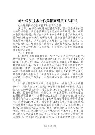 对外经济技术合作局招商引资工作汇报