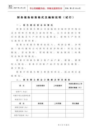 财务报告格式模板