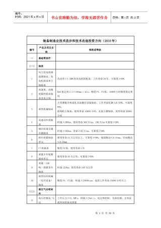 装备制造业技术进步和技术改造投资方向