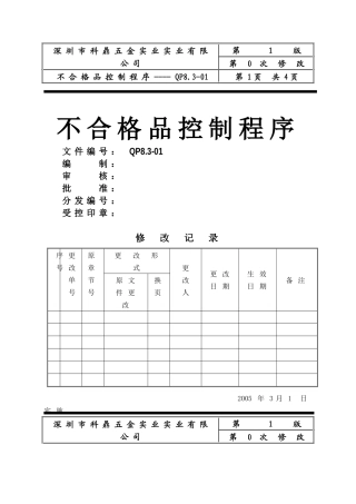 深圳市XX五金实业有限公司ISO不合格品控制程序(doc 4)